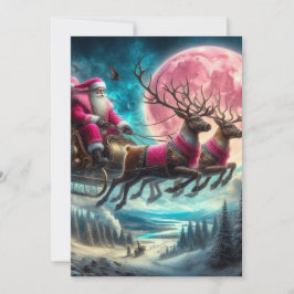 Tarjeta Festiva Papá Noel Rosa Cabalga de Noche