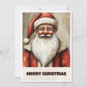 Tarjeta Festiva Papá Noel Rústico Vintage de Moda Sin Foto