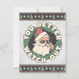 Tarjeta Festiva Papá Noel - Será Mejor que Estés Atento - Retro
