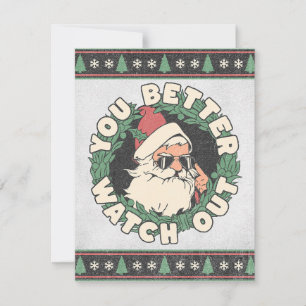 Tarjeta Festiva Papá Noel - Será Mejor que Estés Atento - Retro