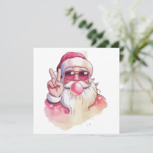 Tarjeta Festiva Papá Noel Soplando Chicle Gafas de sol rosas 