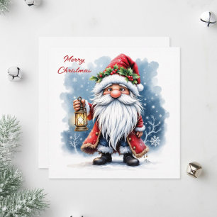 Tarjeta Festiva Papá Noel sostiene una lámpara brillante.