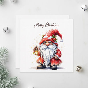 Tarjeta Festiva Papá Noel sostiene una lámpara brillante.