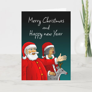 Tarjeta Festiva Papá Noel, Sra. Claus y Rudolph el reno