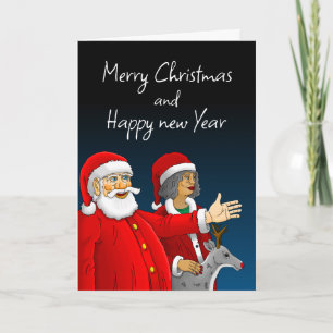 Tarjeta Festiva Papá Noel, Sra. Claus y Rudolph el reno