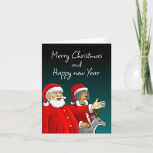 Tarjeta Festiva Papá Noel, Sra. Claus y Rudolph el reno