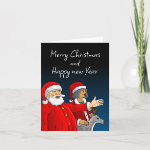 Tarjeta Festiva Papá Noel, Sra. Claus y Rudolph el reno