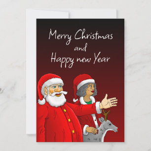 Tarjeta Festiva Papá Noel, Sra. Claus y Rudolph el reno