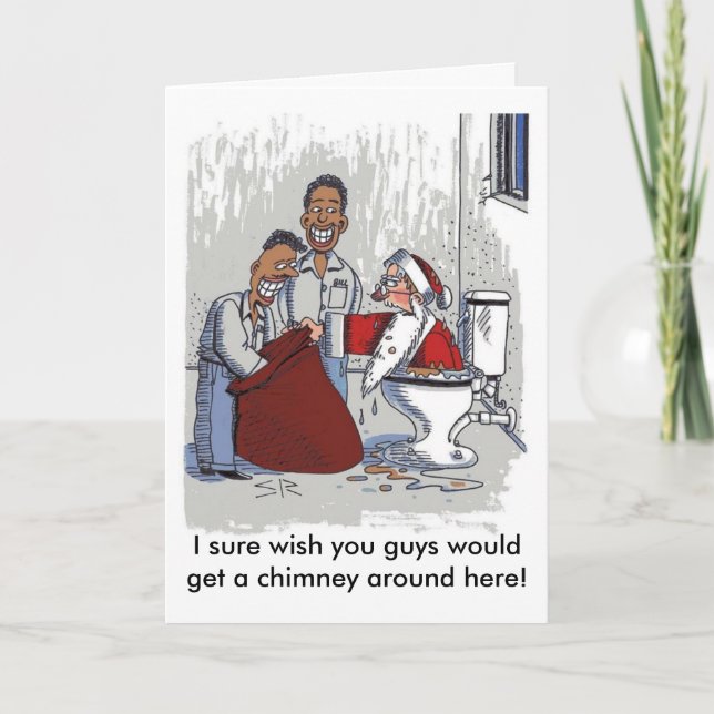 Tarjeta Festiva Papá Noel sube al baño (Anverso)