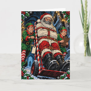 Tarjeta Festiva Papá Noel travieso en camisa de fuerza divertido t