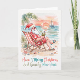 Tarjeta Festiva Papá Noel Tropical de Playa
