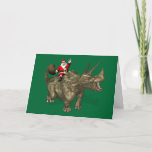 Tarjeta Festiva Papá Noel Viajando En Dinosaurio