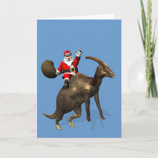 Tarjeta Festiva Papá Noel Viajando En Dinosaurio