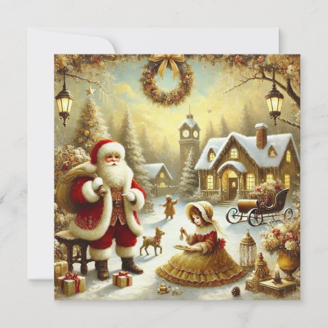 Tarjeta Festiva Papá Noel victoriano (Anverso)