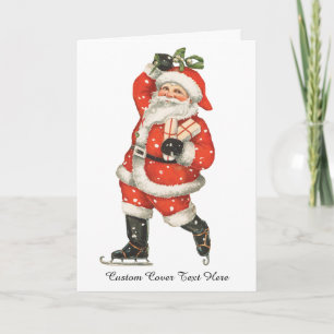 Tarjeta Festiva Papá Noel victoriano patinador sobre hielo en Navi