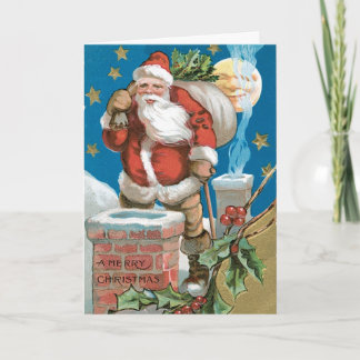Tarjeta Festiva Papá Noel vintage con la luna