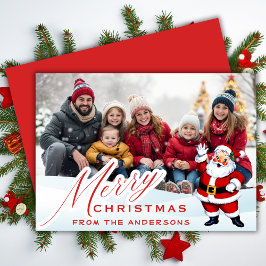 Tarjeta Festiva Papá Noel Vintage En La Nieve, Feliz Navidad. Foto