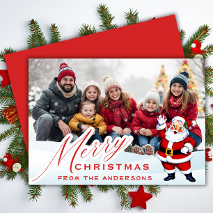 Tarjeta Festiva Papá Noel Vintage En La Nieve, Feliz Navidad. Foto