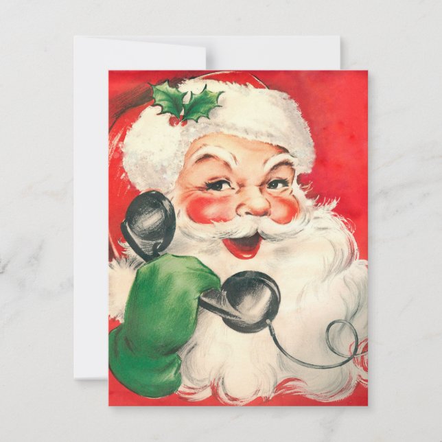 Tarjeta Festiva Papá Noel Vintage por teléfono (Anverso)