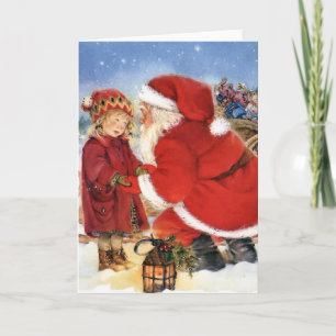Tarjeta Festiva Papá Noel vintage y el niño