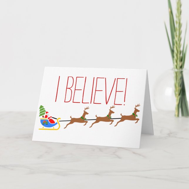 Tarjeta Festiva Papá Noel y el equipo de renos creo Navidades (Anverso)