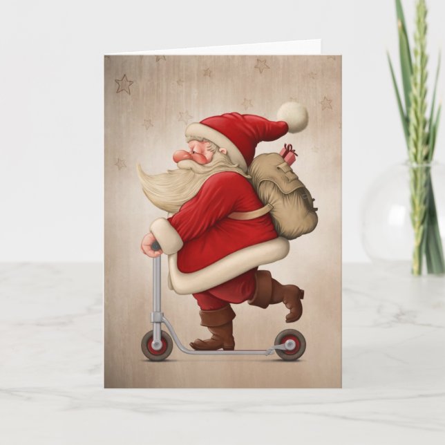 Tarjeta Festiva Papá Noel y la vespa del empuje (Anverso)