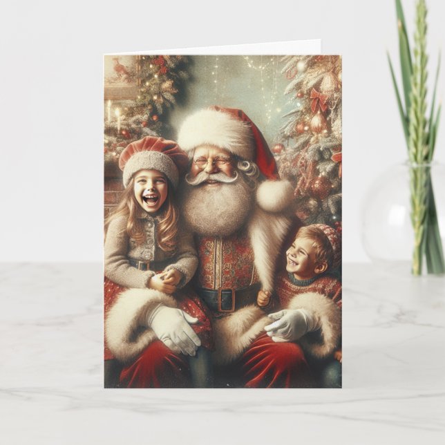 Tarjeta Festiva Papá Noel y los niños (Anverso)