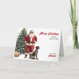 Tarjeta Festiva Papá Noel y Pointer Alemán de Pelo Corto