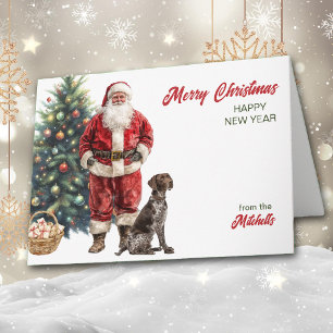 Tarjeta Festiva Papá Noel y Pointer Alemán de Pelo Corto