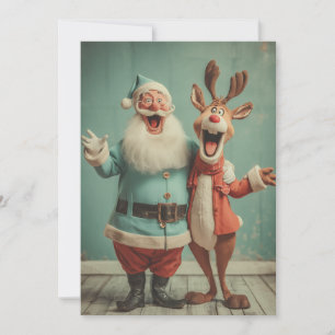 Tarjeta Festiva Papá Noel y Rudolph se divierten