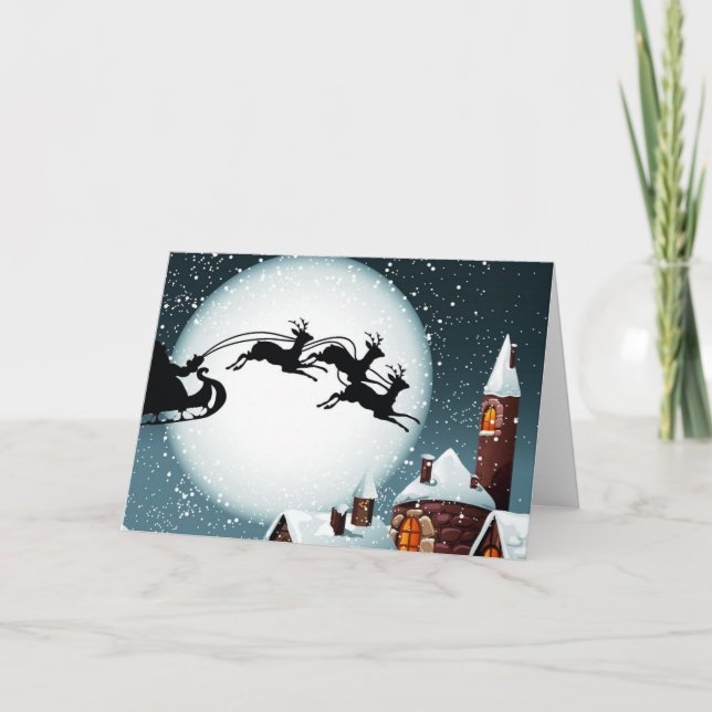 Tarjeta Festiva Papá Noel y sus renos (Anverso)