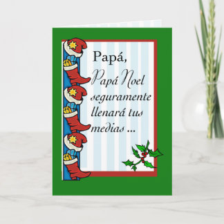 Tarjeta Festiva Papá, Santa Fills Stockings, gracioso, español