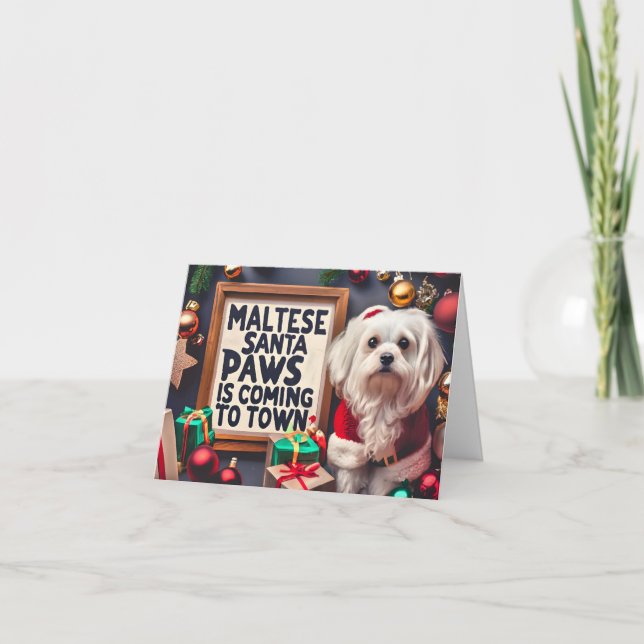 Tarjeta Festiva Papas maltesas llegan a Navidades de perros maltes (Anverso)
