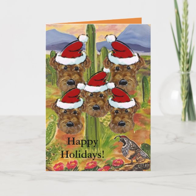 Tarjeta Festiva Papás Noel Airedale (Anverso)