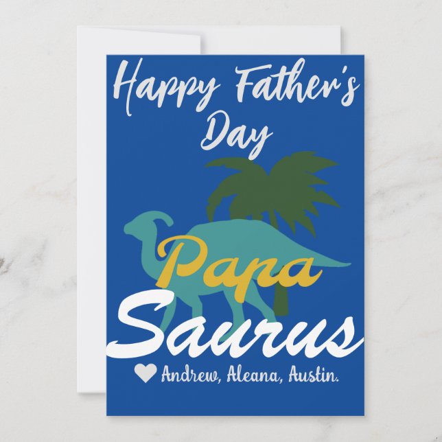 Tarjeta Festiva Papasaurus Simple chic Nombres Personalizados (Anverso)