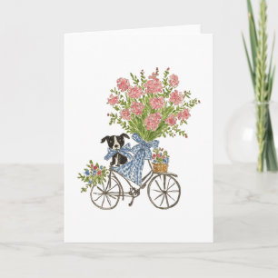 Tarjeta Festiva Papel de carta acuarela Coquette Perro en biciclet