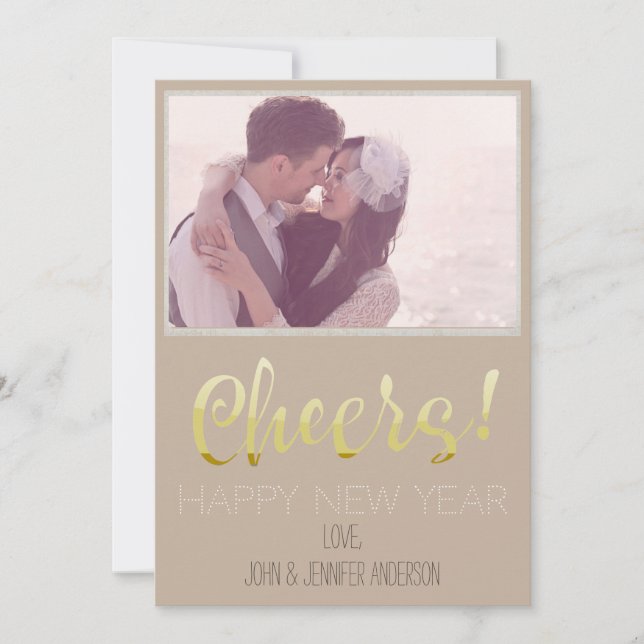 Tarjeta Festiva Papel de la vieja usanza Feliz Año Nuevo con foto (Anverso)