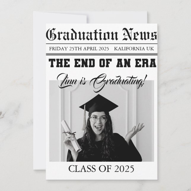 Tarjeta Festiva Papel de noticias de graduación (Anverso)