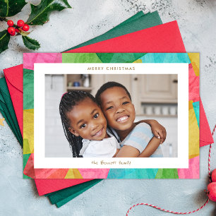 Tarjeta Festiva Papel de Tejido Colorido Foto Horizontal de Navida
