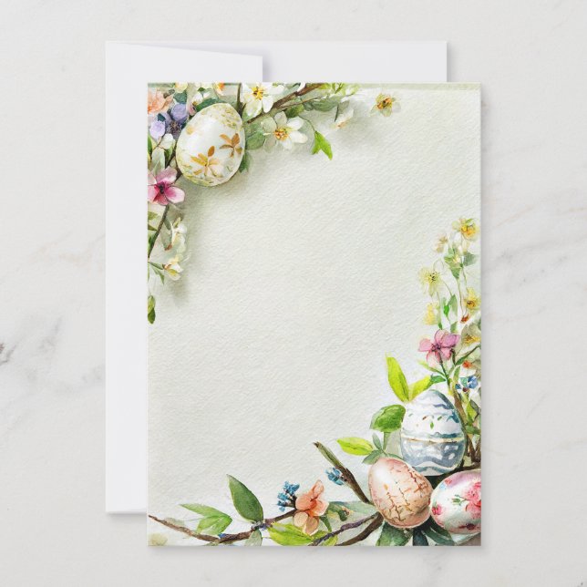 Tarjeta Festiva Papel en blanco de flores y huevos de pascua (Anverso)