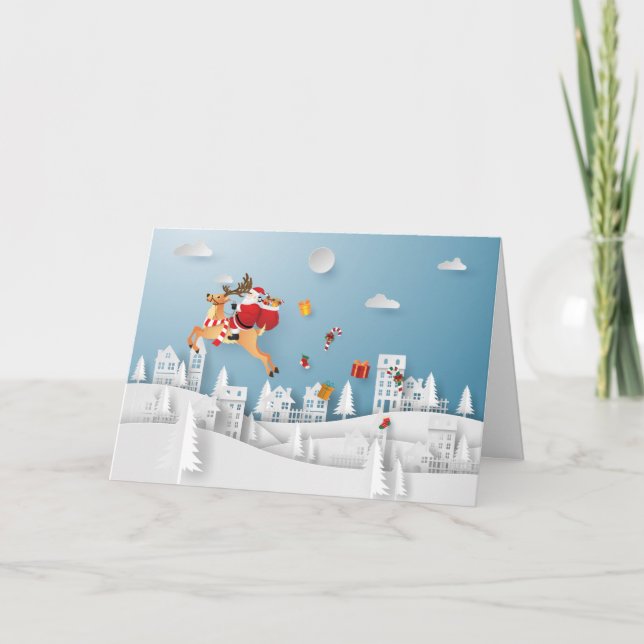 Tarjeta Festiva Papel en Santa entregando regalo a los Navidades d (Anverso)