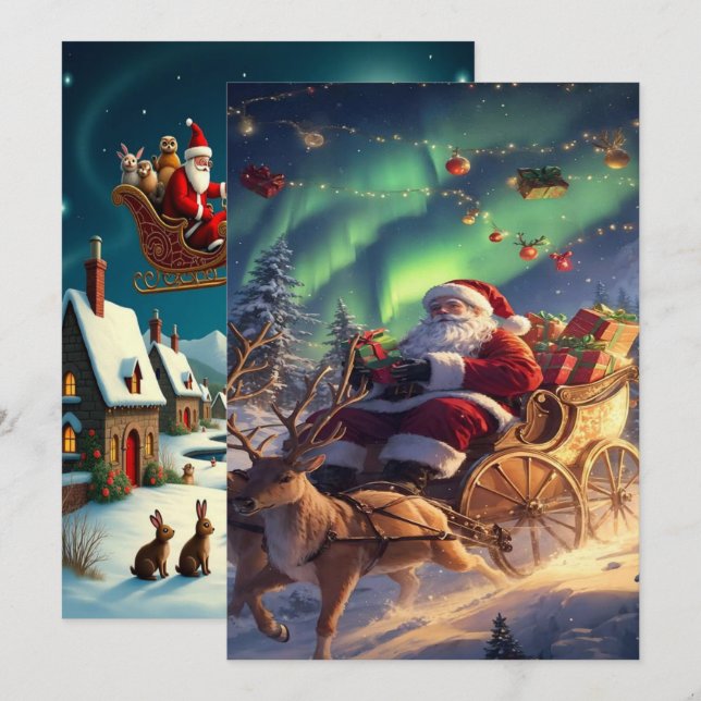 Tarjeta Festiva Papel pintado de la encantadora aldea invernal de  (Anverso / Reverso)