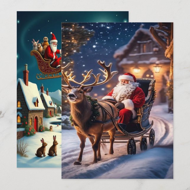 Tarjeta Festiva Papel pintado encantador de la aldea de invierno d (Anverso / Reverso)