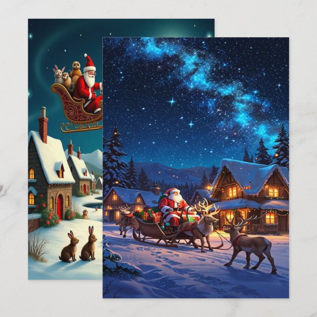 Tarjeta Festiva Papel pintado encantador de la aldea de invierno d (Anverso / Reverso)