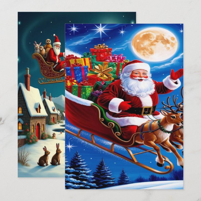 Tarjeta Festiva Papel pintado encantador de la aldea de invierno d (Anverso / Reverso)