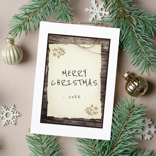 Tarjeta Festiva Papel viejo y rústico: Feliz guión navideño (Subido por el creador)