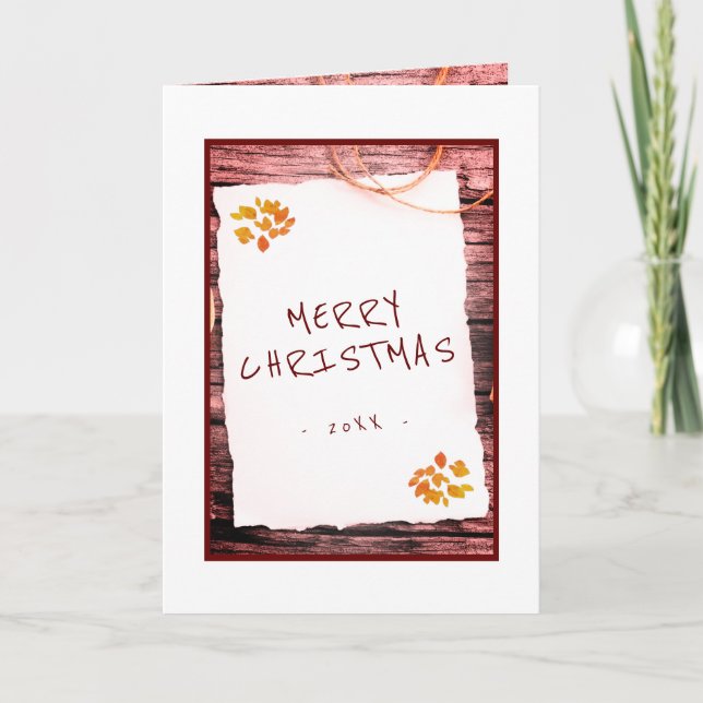 Tarjeta Festiva Papel viejo y rústico: Feliz guión navideño (Anverso)