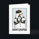 Tarjeta Festiva papito de cuero snowman<br><div class="desc">La carta de "felicitaciones de temporada" de papi de cuero. Tarjeta De Arte Original Corrie Kuipers.</div>