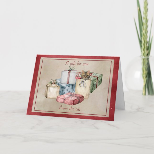 Tarjeta Festiva Paquete gato bonito en Navidades (Anverso)