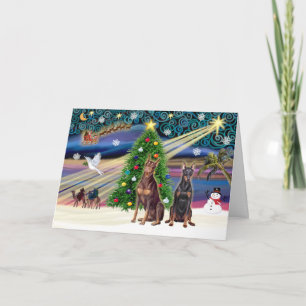 Tarjeta Festiva Par Xmas Magic-Doberman